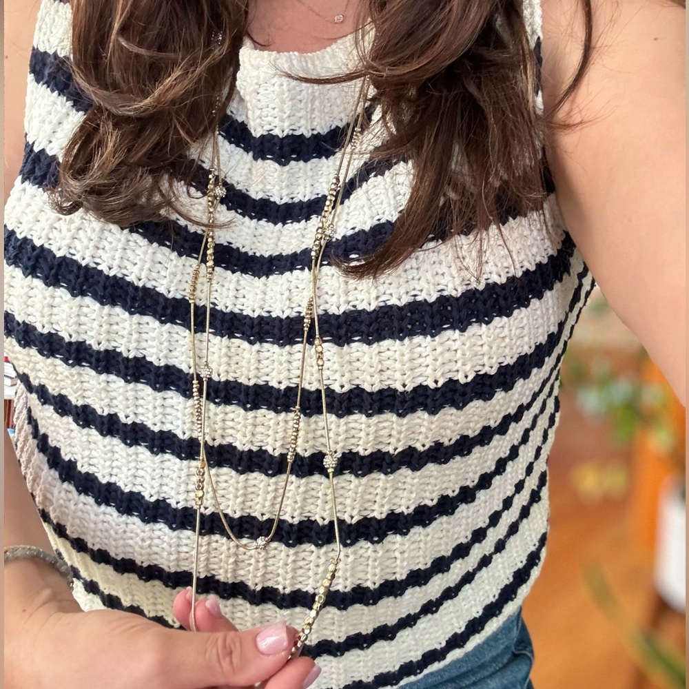 💯 CHICO'S Long Double Strand Gold Necklace | Round Pavé Balls